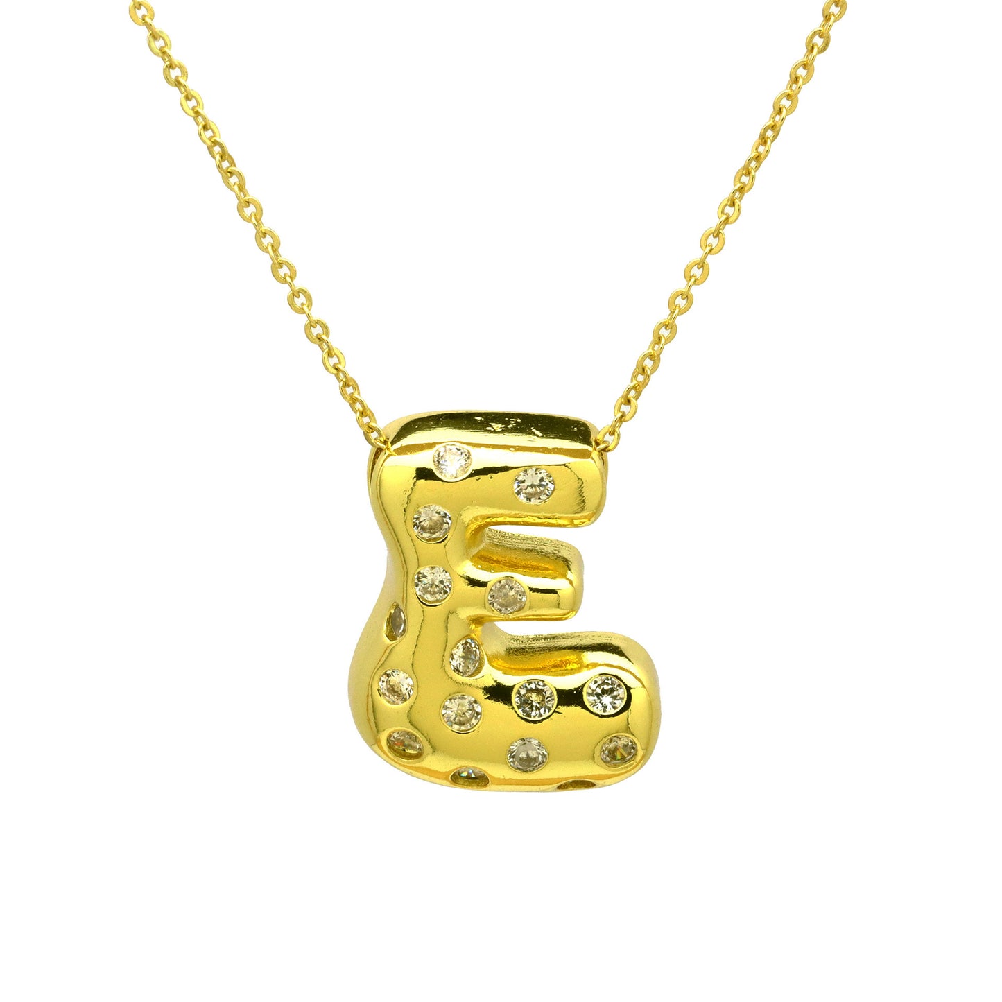 Sweet Plated Brass Letter Pendant Necklace with Cubic Zirconia Inlay for Women