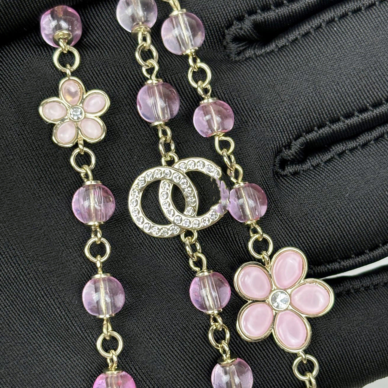 Sweet Gold Plated Brass Floral Double Layer Ball Chain Necklace for Women