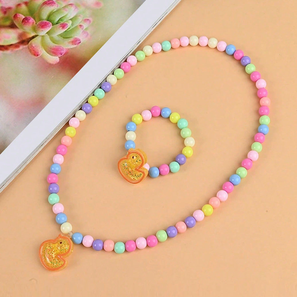 Set de Collar de Conejo de Resina de Dibujos Animados para Niños con Cadena de Cuentas, Regalo de Joyería Infantil Hecho a Mano para Edades de 3 a 10 Años