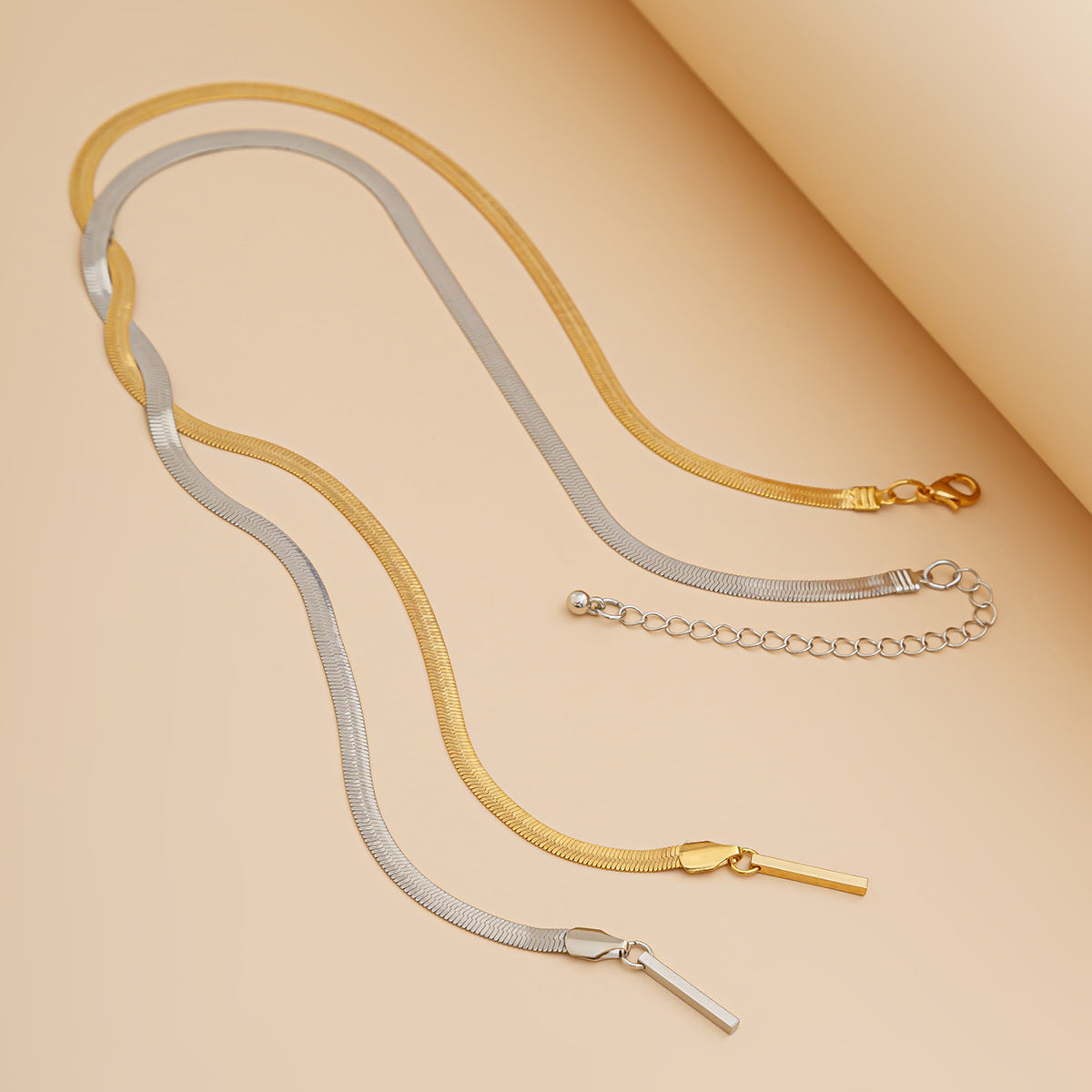 Minimalist Geometric Brass Plated Snake Chain Necklace with Tassel for Women