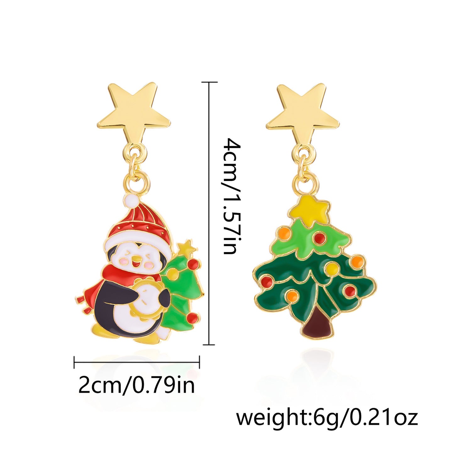 Set di orecchini e collana in lega a tema natalizio con ciondolo geometrico smaltato raffigurante renne e Babbo Natale