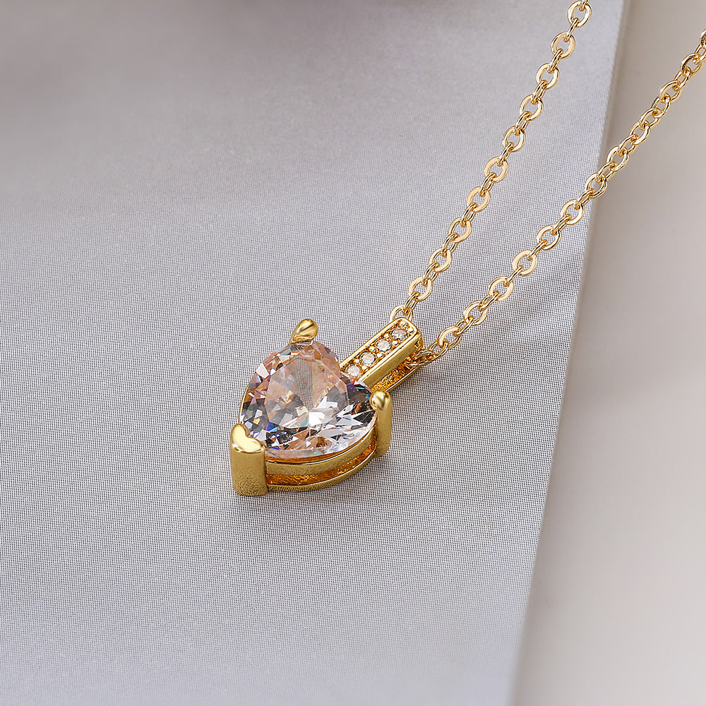 Minimalist Heart-Shaped Copper Necklace with Real Gold Plating and Zircon Accents for Women