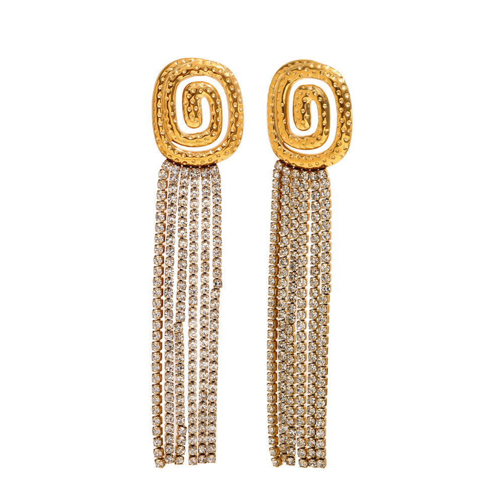 Orecchini geometrici in acciaio inossidabile d'ispirazione vintage con placcatura in oro 18 carati e dettagli in strass per donna