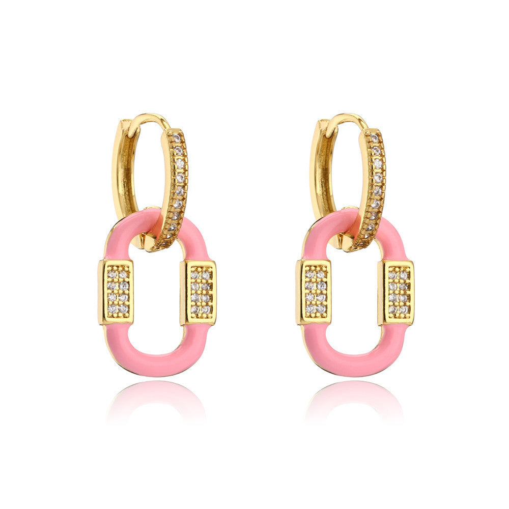 Vintage Minimalist Geometric Drip Oil Cubic Zirconia 18K Gold Plated Brass Earrings