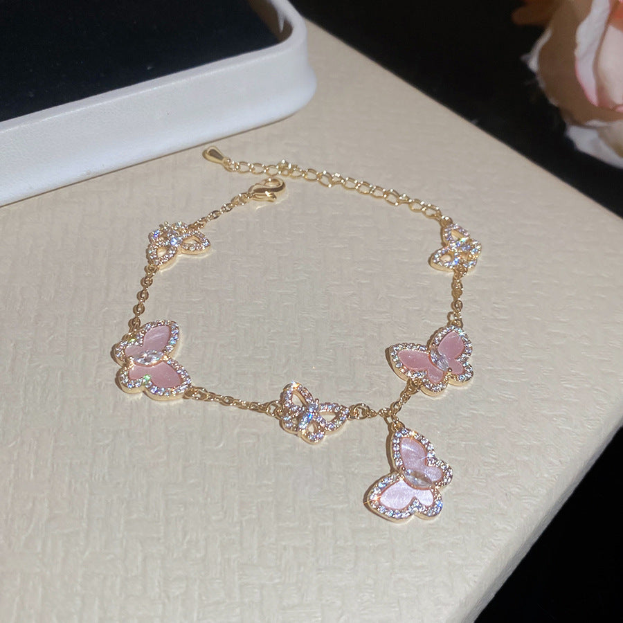 Minimalist Luxury Cubic Zirconia Inlaid Butterfly Bracelet Brass Women's Jewelry