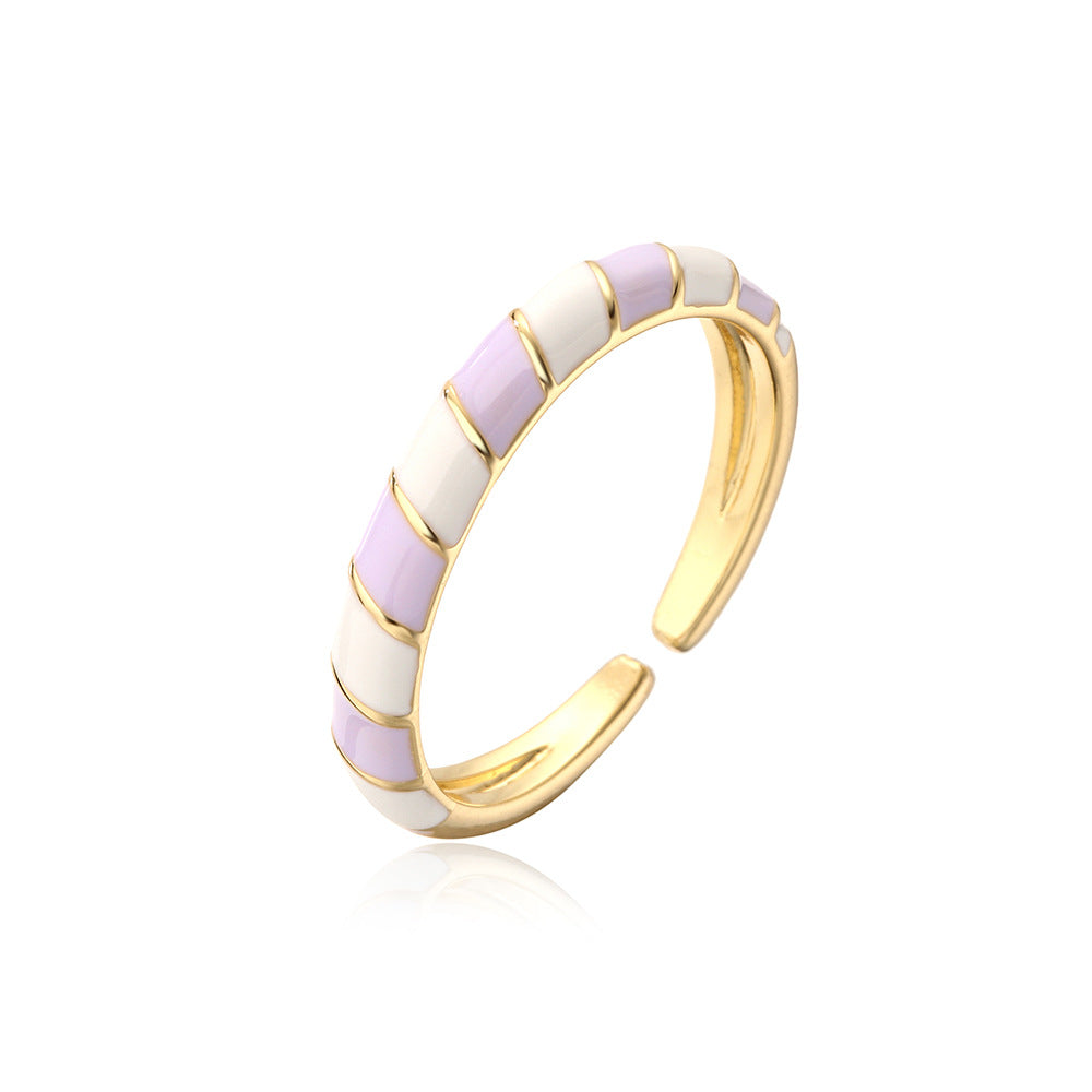 Anello Aperto Geometrico da Donna Stile Bohémien Realizzato in Rame con Placcatura in Oro e Finitura Smaltata