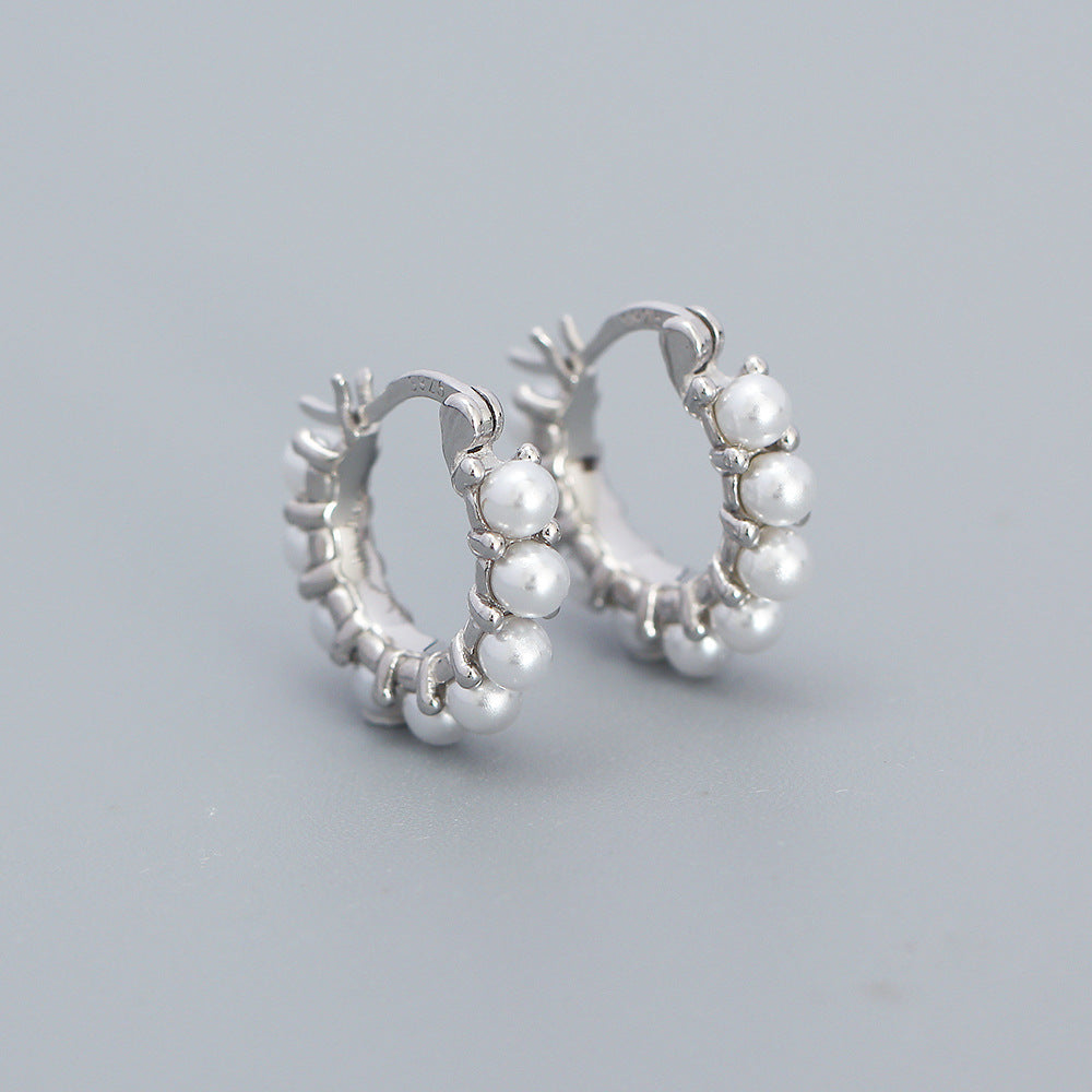 Minimalist Geometric Circle Pearl Earrings for Women in Sterling Silver with Elegant Office-Ready Design