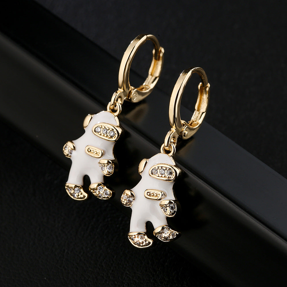 Minimalist Moon Astronaut Shaped Earrings in Copper with 18K Gold Plating and Enamel Finish for Women