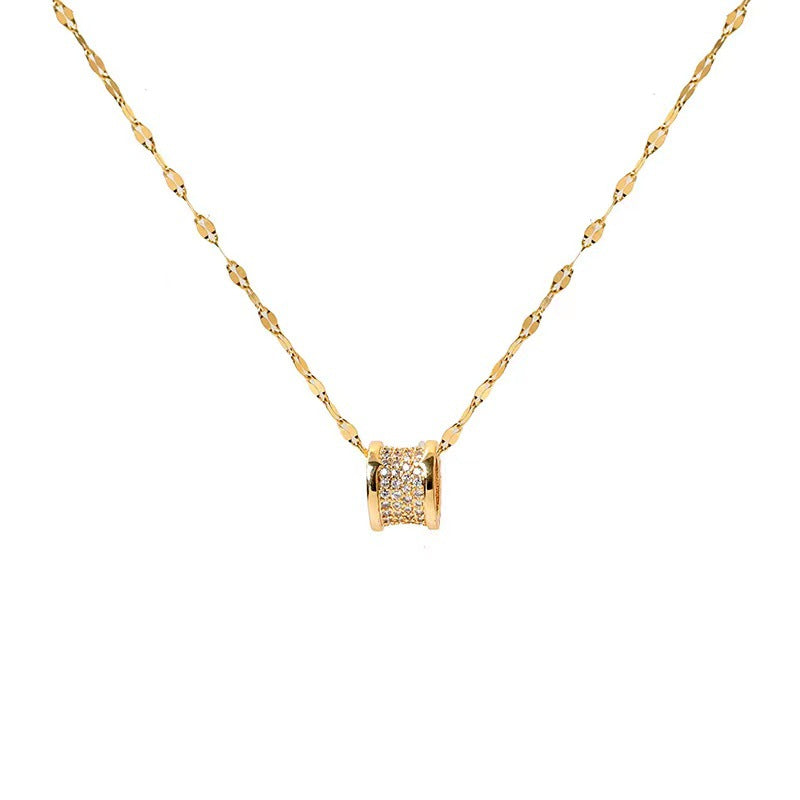 Geometric Titanium Steel Necklace for Women with Gold Plating and Zirconia Accents, Water Wave Chain, Versatile Clavicle Jewelry