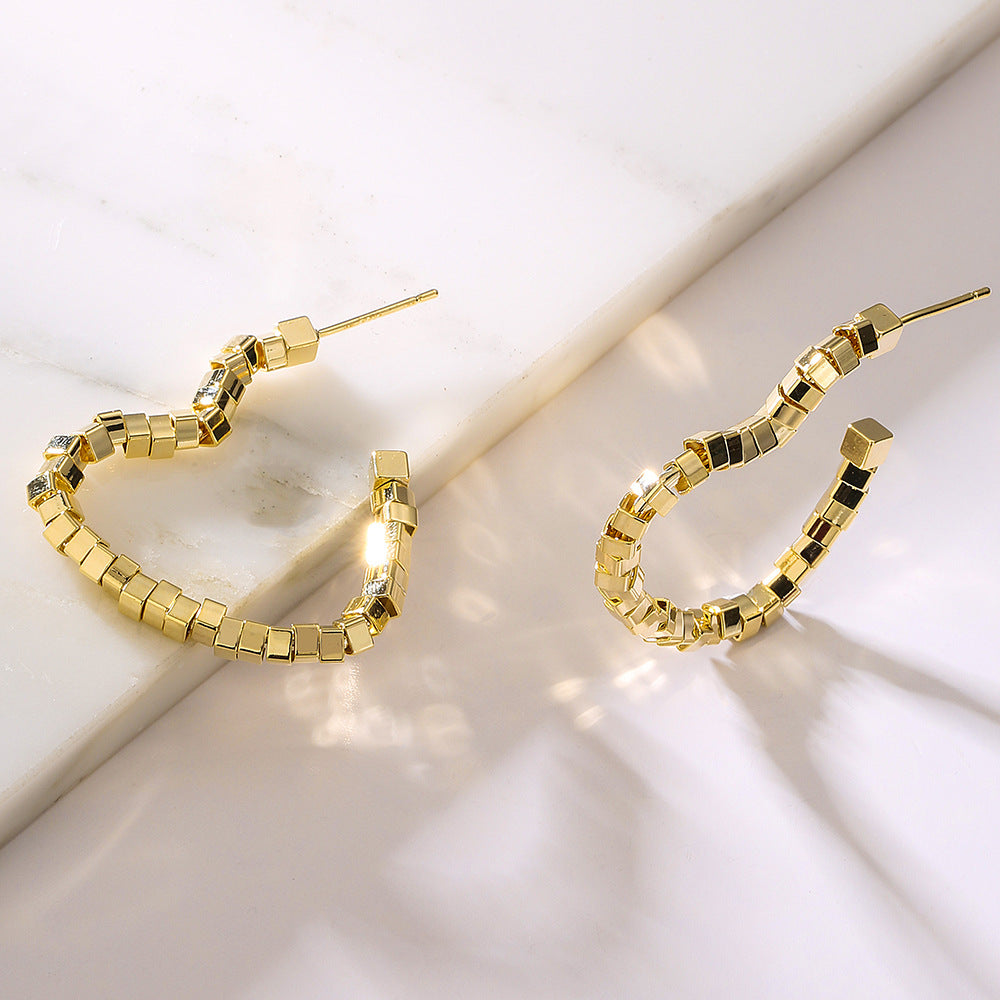 Orecchini a Cuore Geometrico in Rame Placcati Oro 18K da Donna, Minimalisti e di Tendenza per Ogni Giorno