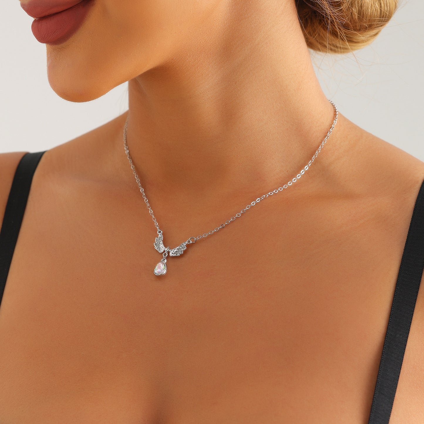 Minimalist Angel Wing Pendant Necklace for Women in Alloy with Plated Finish, Delicate Clavicle Chain Design