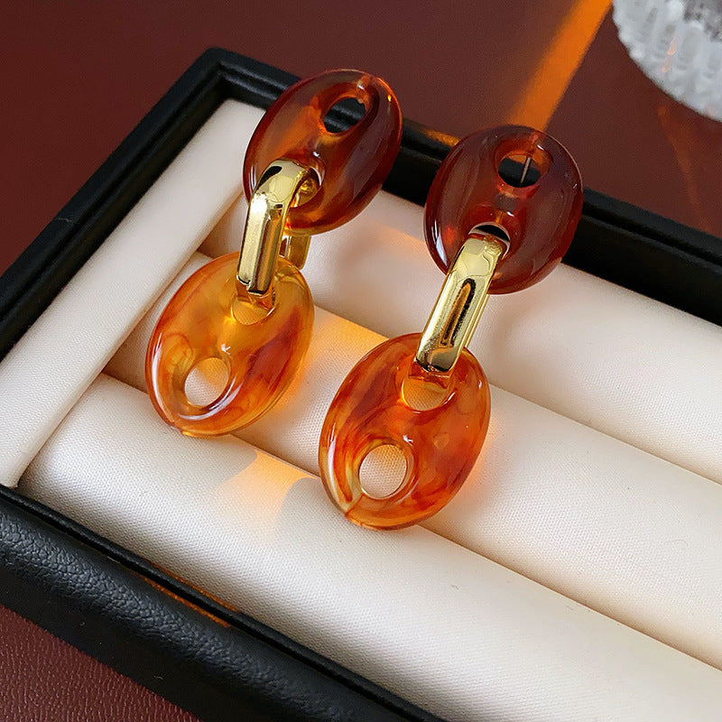 Vintage-Style Geometric Stud Earrings in Copper with Electroplated Finish for Women