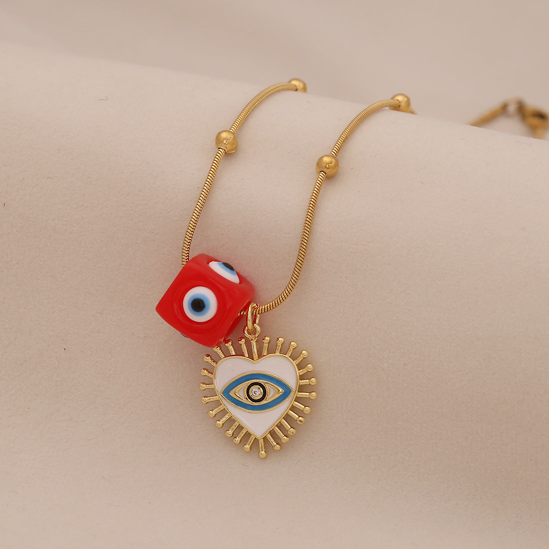 Edgy Eye and Lips Pendant Necklace in Titanium Steel with Plated Finish on Snake Chain for Women