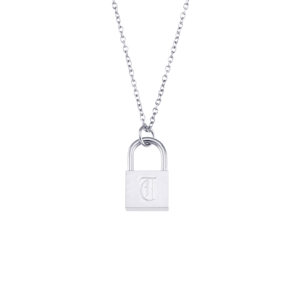 Collana da donna con ciondolo a lucchetto a forma di lettera in acciaio inossidabile alla moda e minimalista con finitura placcata