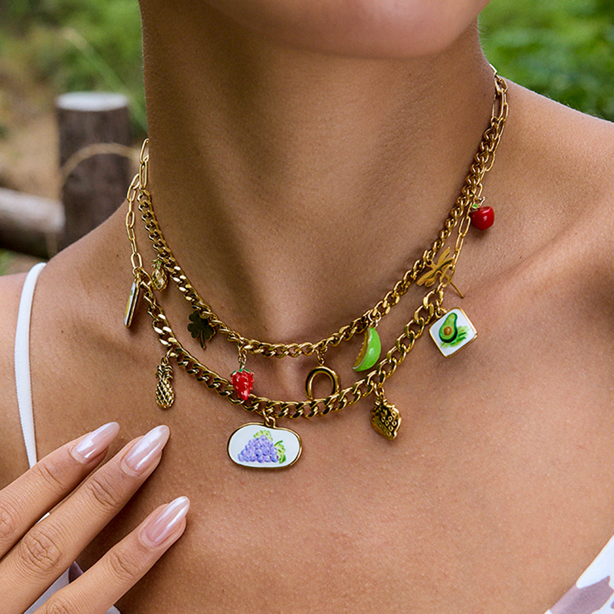 Collana con pendente in acciaio al titanio, geometrico minimalista, con smalto, da donna, con catena a clavicola in acciaio inossidabile