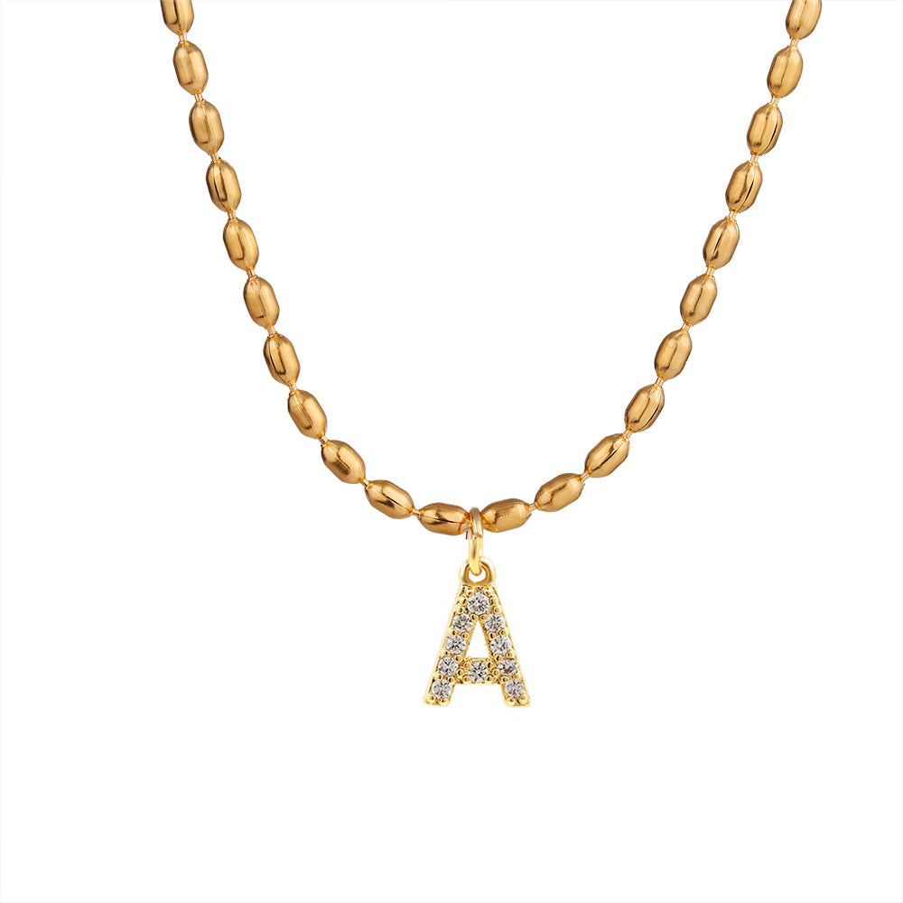 Collana in Acciaio Inossidabile a Forma di Lettera Minimalista con Intarsio di Strass da Donna, Stile Catena Snake, Elegante Gioiello per Clavicola
