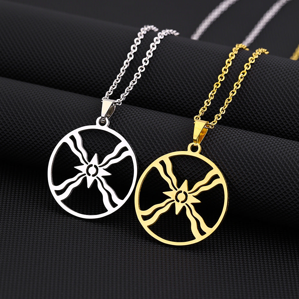 Collana con Pendente Etnico Geometrico a Simboli Shams in Acciaio al Titanio con Finitura Placcata per Uomo e Donna