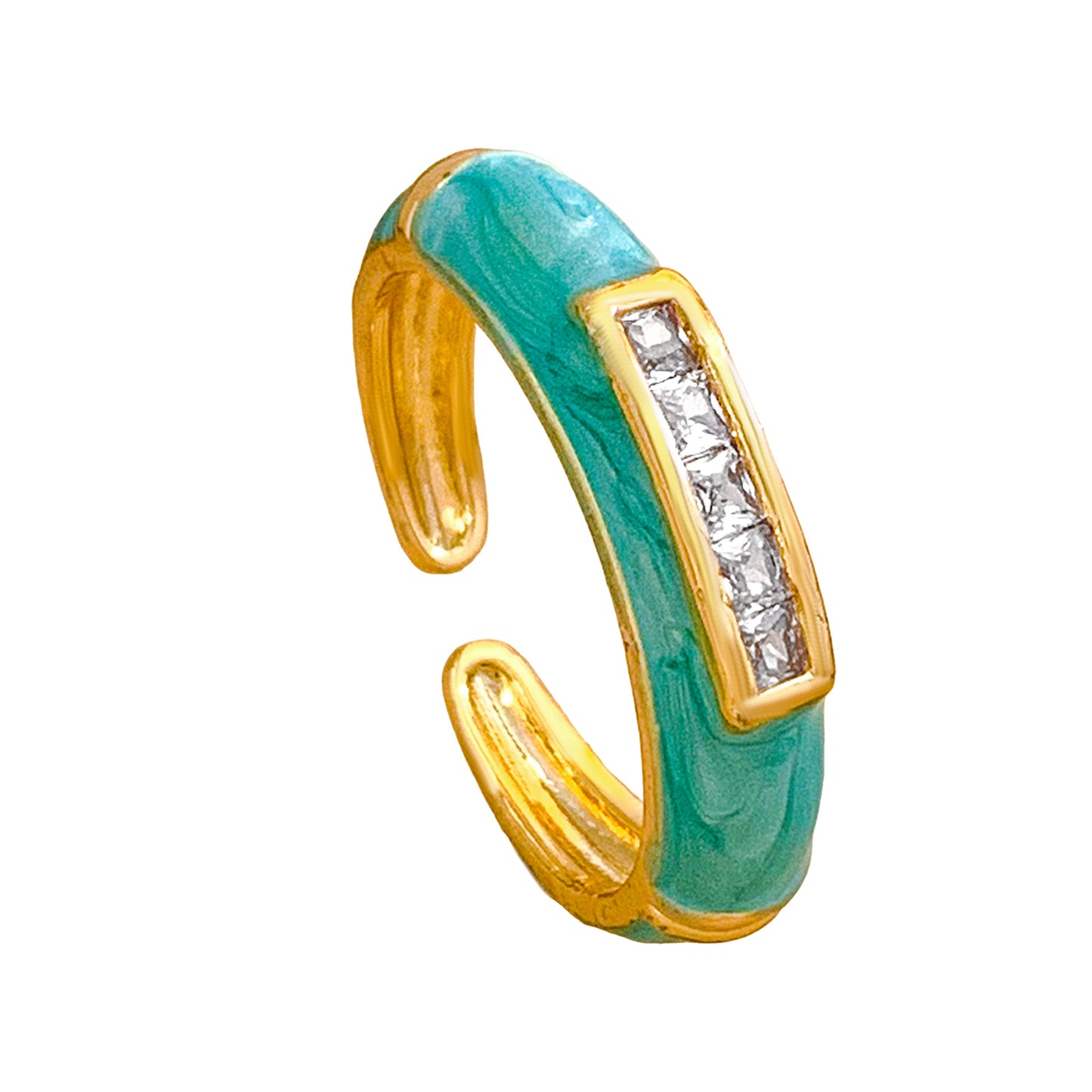 Anillo abierto de esmalte de latón chapado en oro, geométrico cuadrado minimalista para mujer