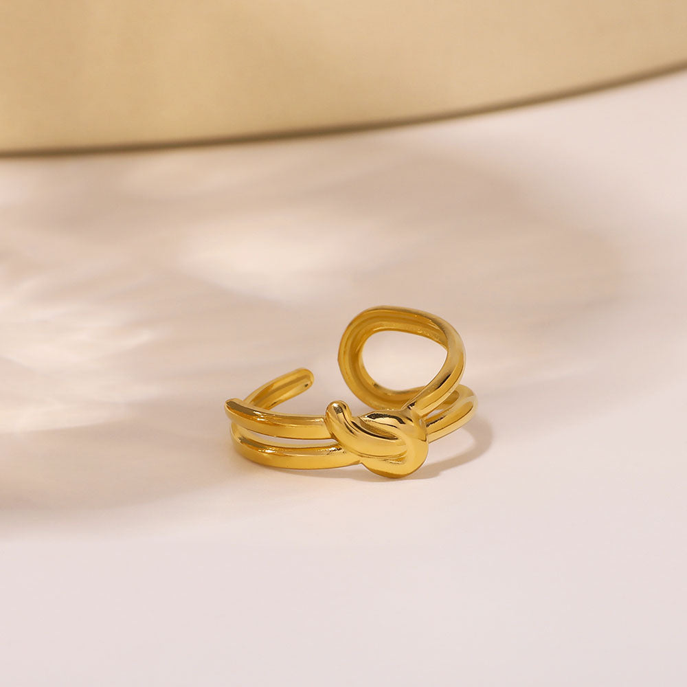 Minimalist Knot-Shaped Stainless Steel Ring with Gold Plating for Unisex Wear