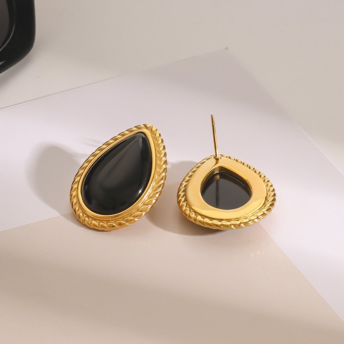 Orecchini geometrici ovali in acciaio inossidabile stile vintage con finitura galvanica da donna