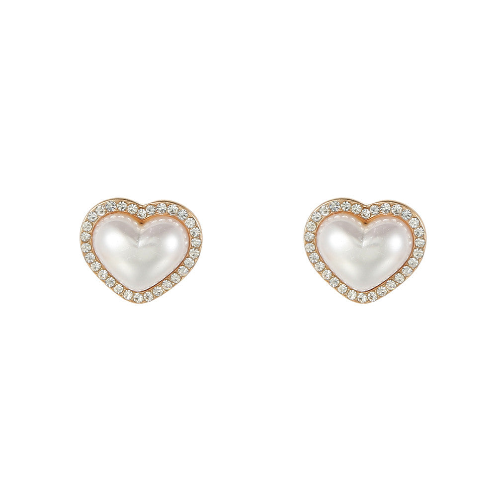 Vintage Sweet Heart Rhinestone Pearl Plated Alloy Earrings