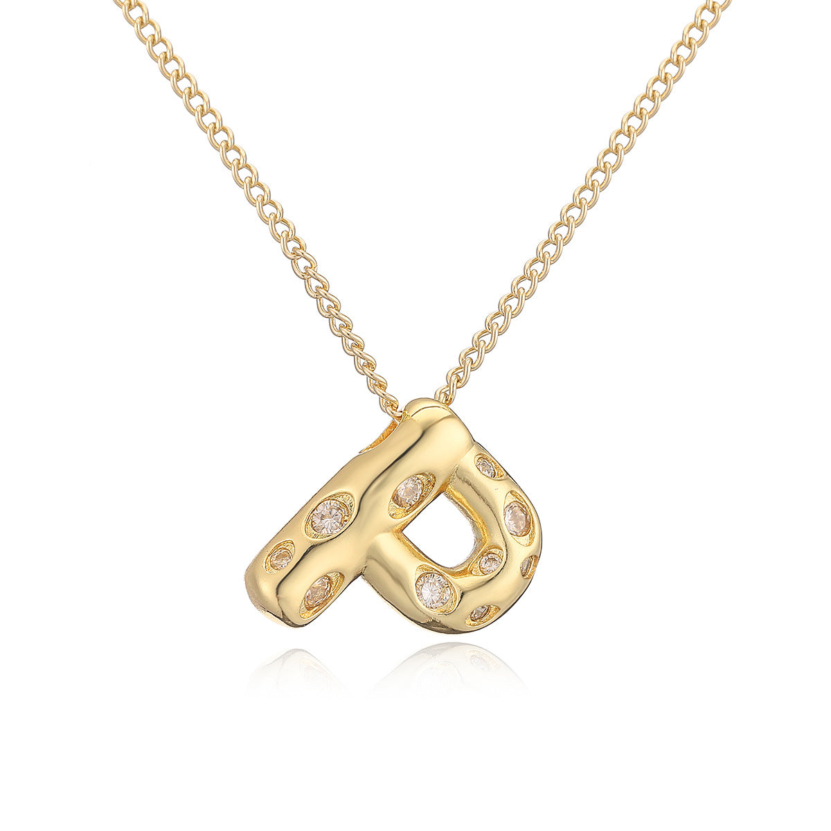 Collana da donna con ciondolo a lettera geometrico minimalista in ottone con placcatura in oro e intarsi in zircone