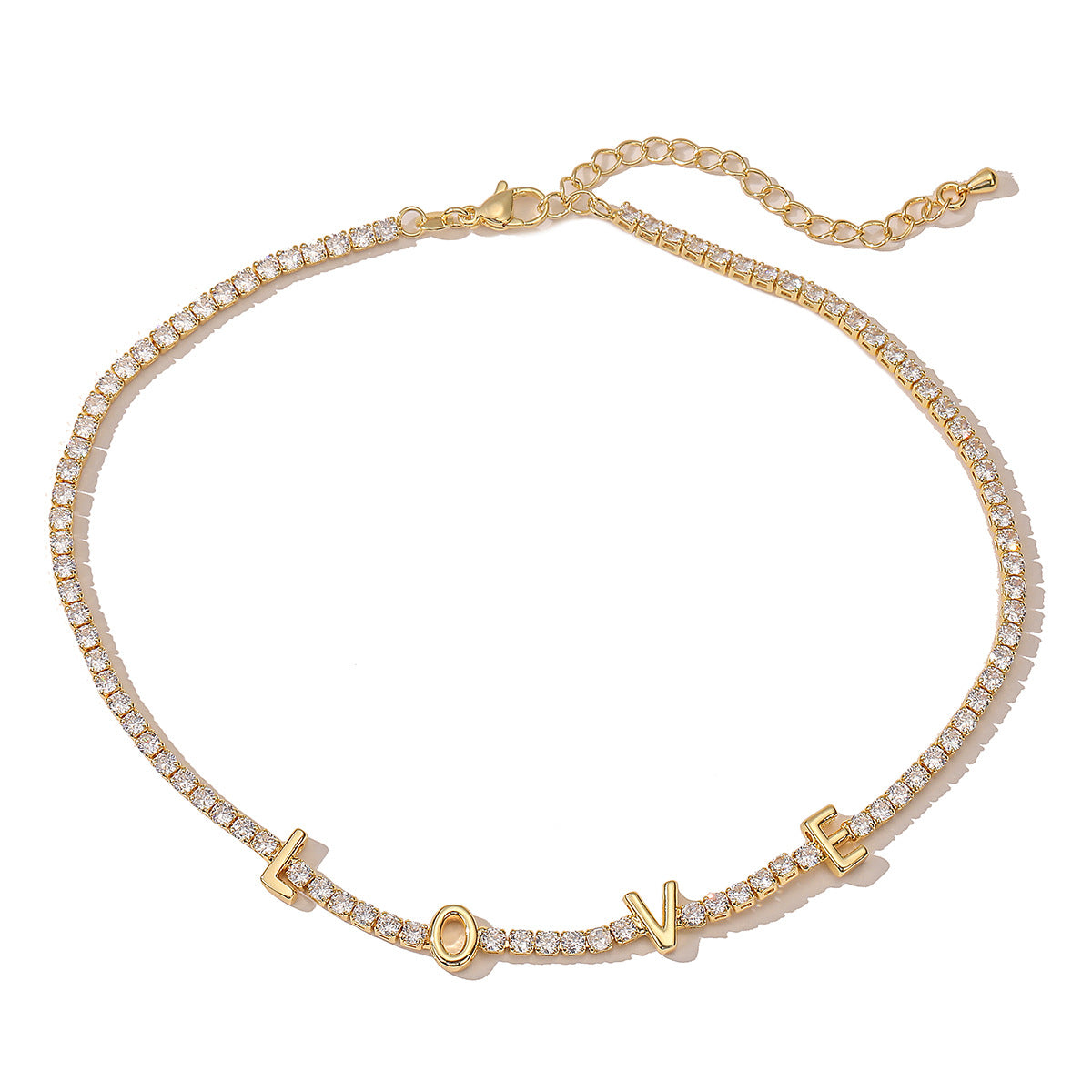 Collana con ciondolo geometrico minimalista "LOVE" e "MOM" in rame placcato oro 18K con zirconi