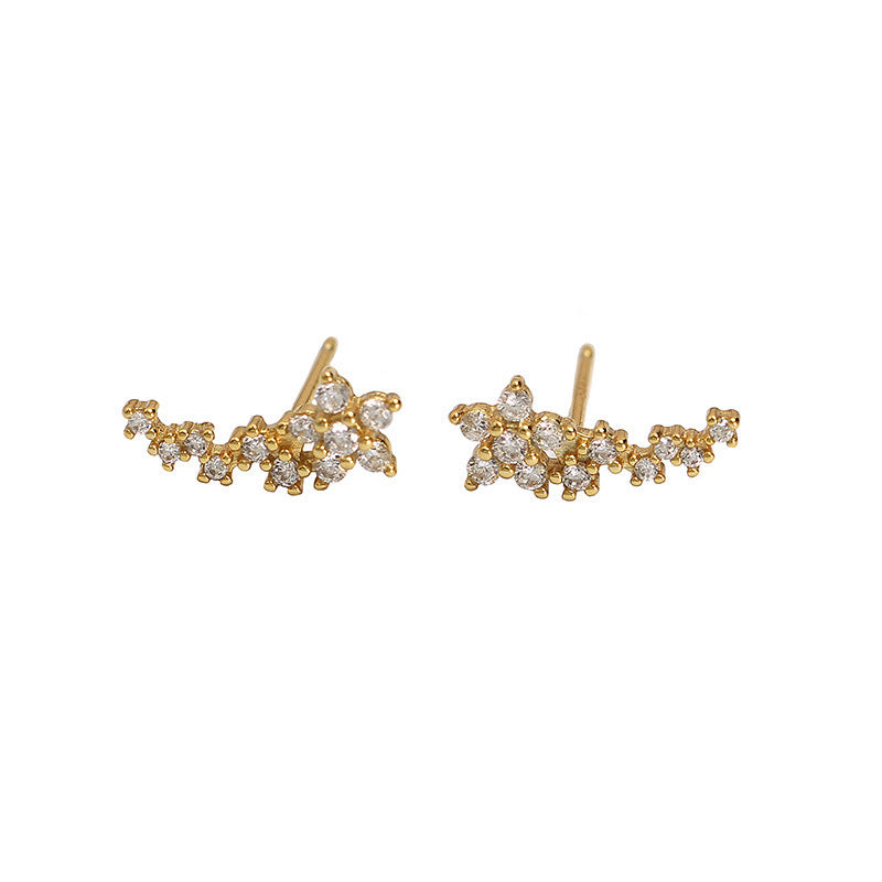 Sweet Floral Design 925 Sterling Silver Stud Earrings with Rhinestone Accents for Women