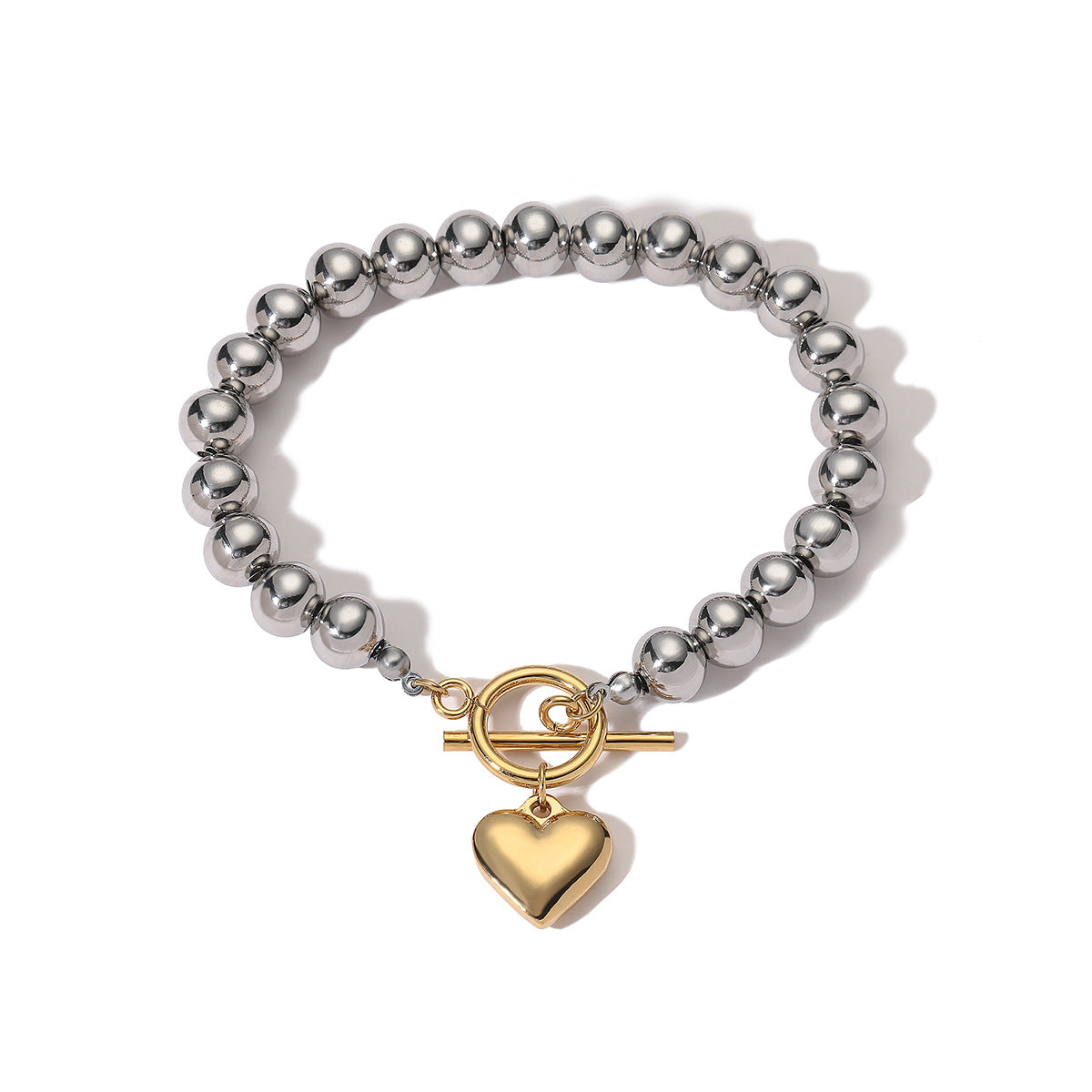 Fashion 18K Gold Plated Stainless Steel Geometric Heart Pendant Bracelet for Women