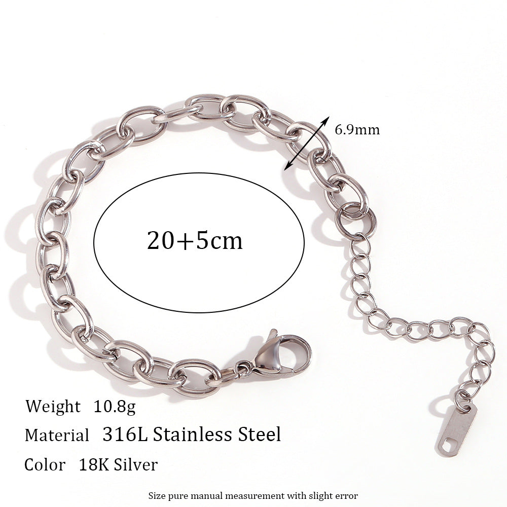 Tobillera minimalista geométrica de acero inoxidable con diseño de cadena de eslabones para mujer