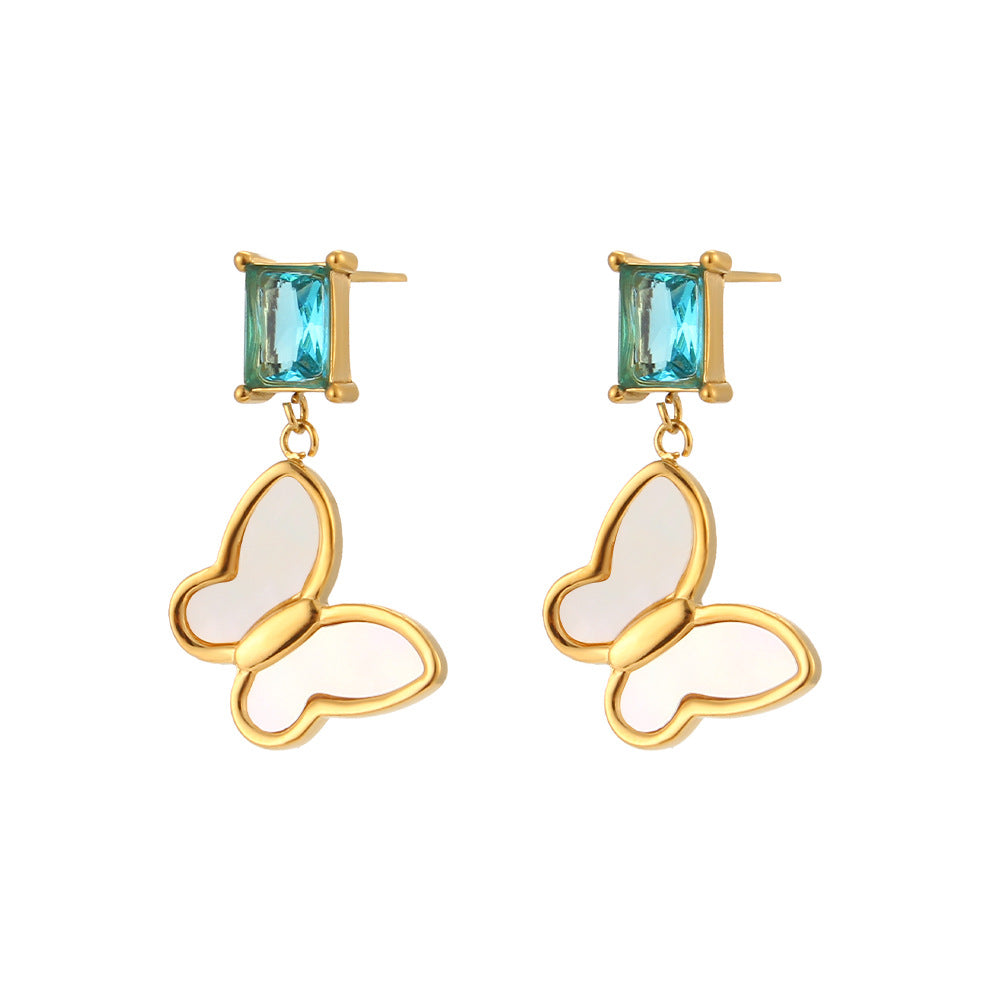 Pendientes de Oreja Cuadrados Geométricos Minimalistas de Circonita para Mujer de Acero Inoxidable con Acabado Chapado