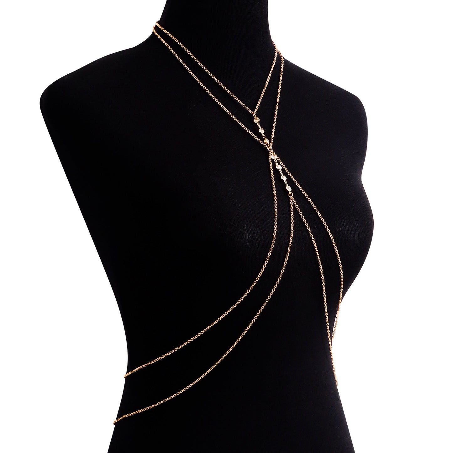 Punk Style Double-Layer Zirconia-Encrusted Bikini Body Chain for Women in Metal with Adjustable Length