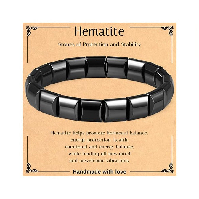Minimalist Geometric Hematite Beaded Bracelet Unisex Elastic Stretch Bangle Business Casual Jewelry