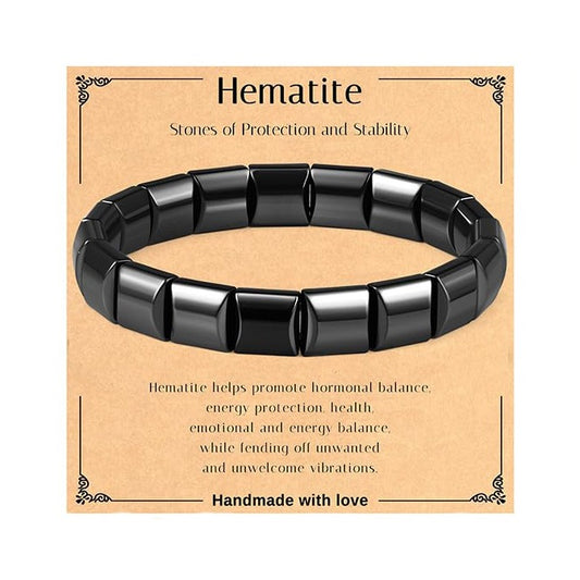 Minimalist Geometric Hematite Beaded Bracelet Unisex Elastic Stretch Bangle Business Casual Jewelry