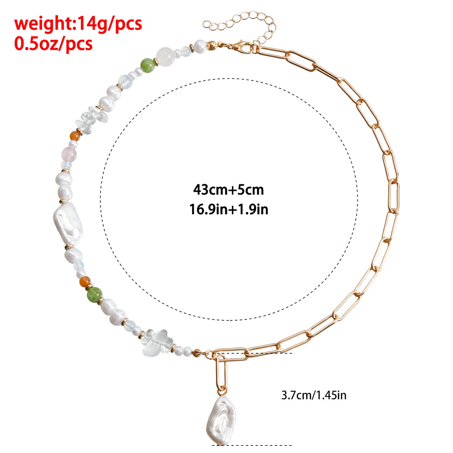 Fashion Minimalist Geometric Beaded Necklace with Imitation Pearls and Plated Metal Chain for Women