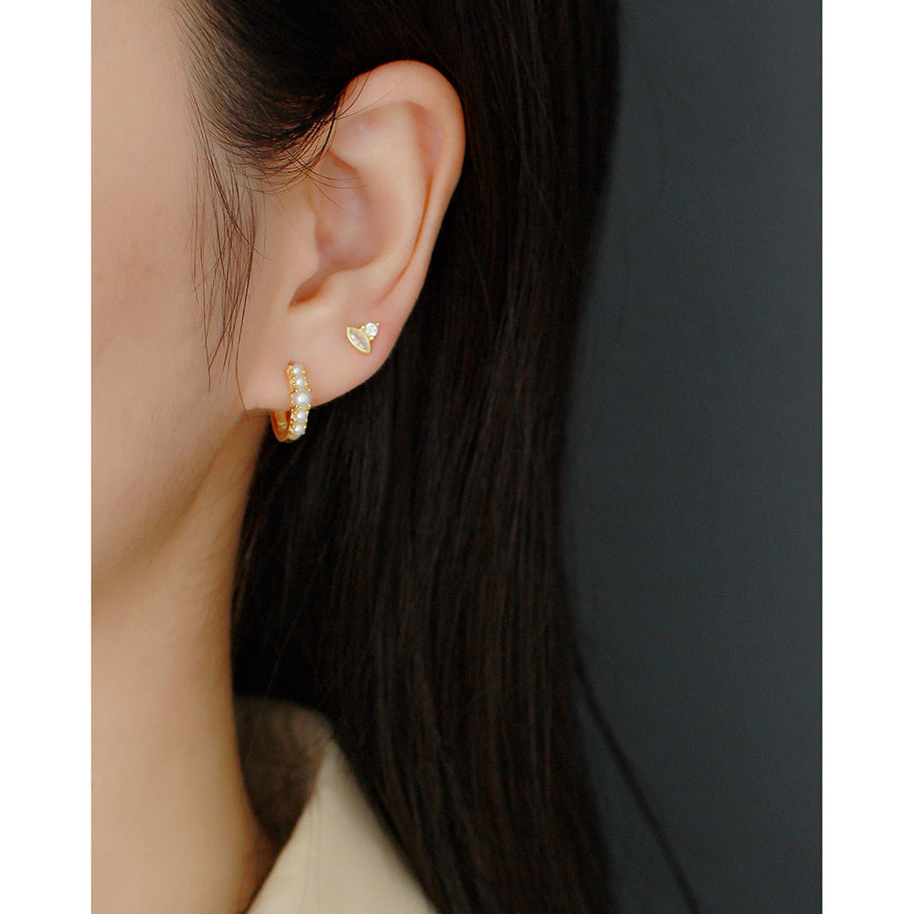 Orecchini a perno geometrici a occhio di marquise minimalisti in argento sterling 925 con intarsi di strass per donna