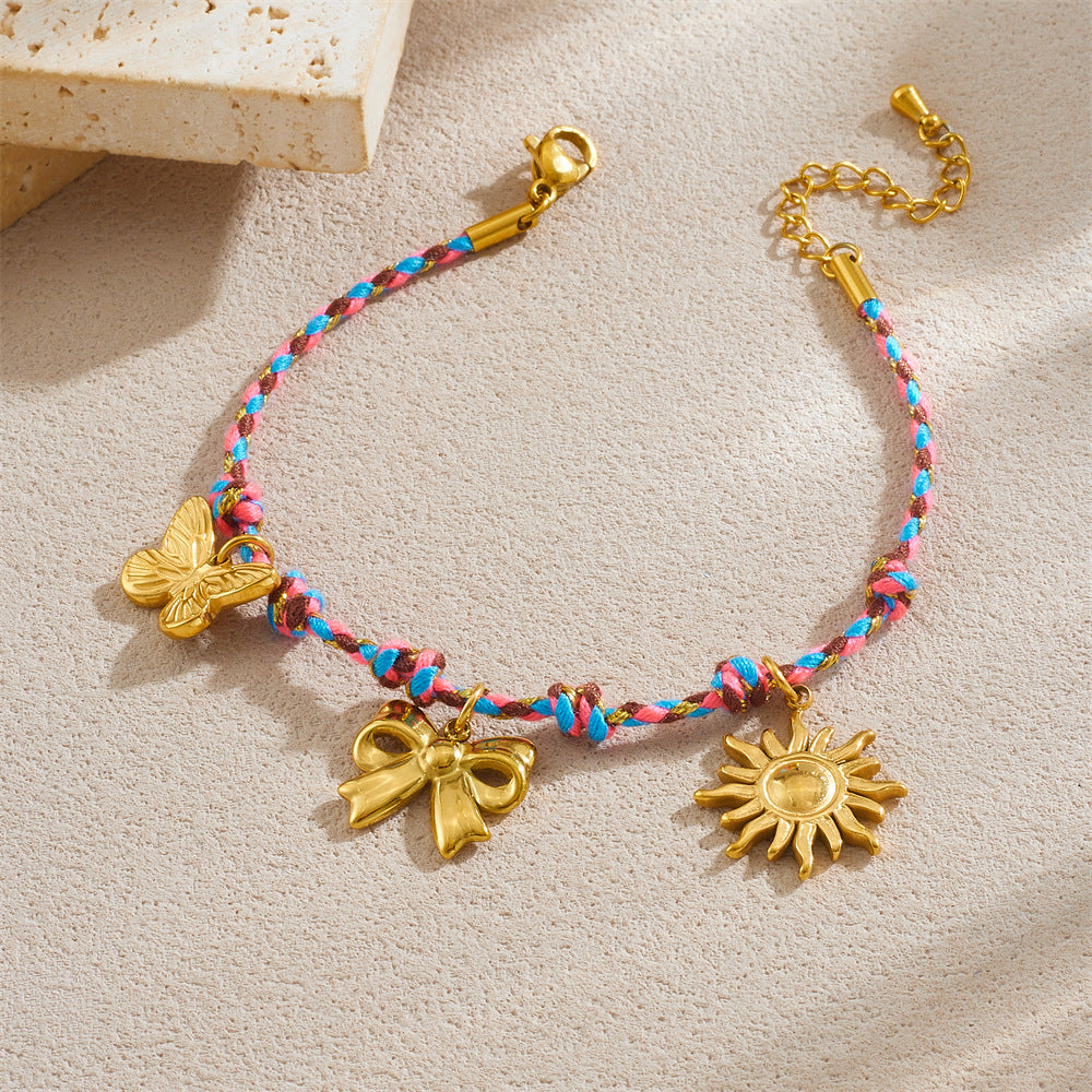 Minimalist Elegant Gold Plated Stainless Steel Bow Bracelet