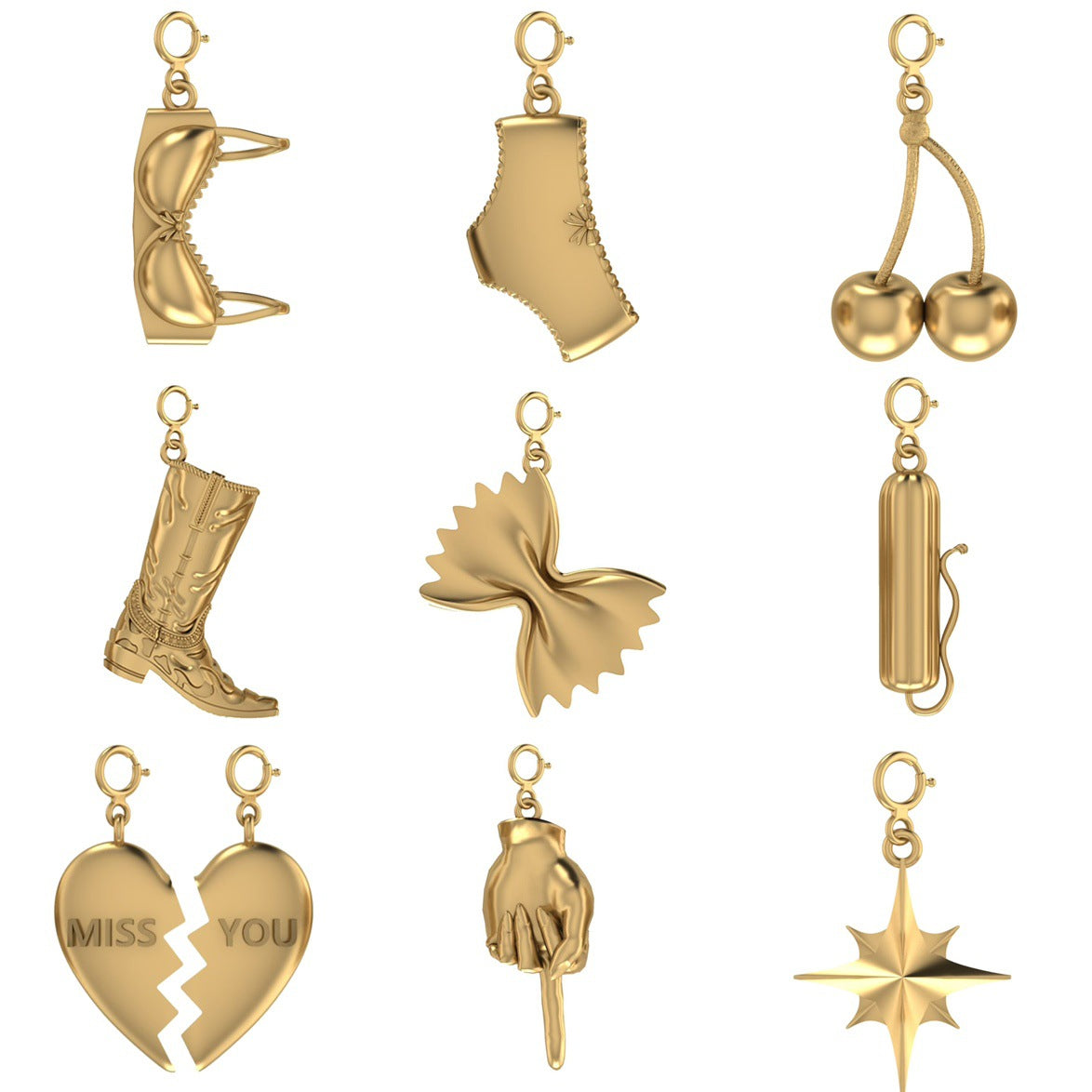 18K Gold Plated Stainless Steel Eight-Pointed Star Charm Bar