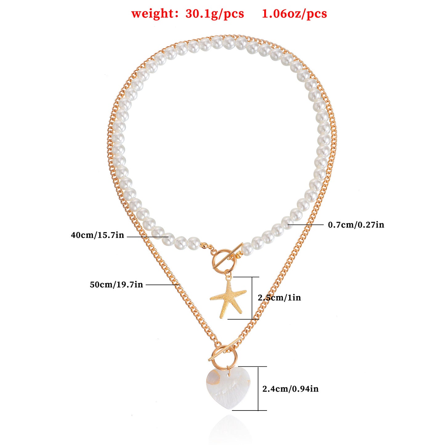 Y2K Style Double-Layer Starfish and Heart Abalone Pendant Necklace for Women with Alloy Construction and Electroplated Finish
