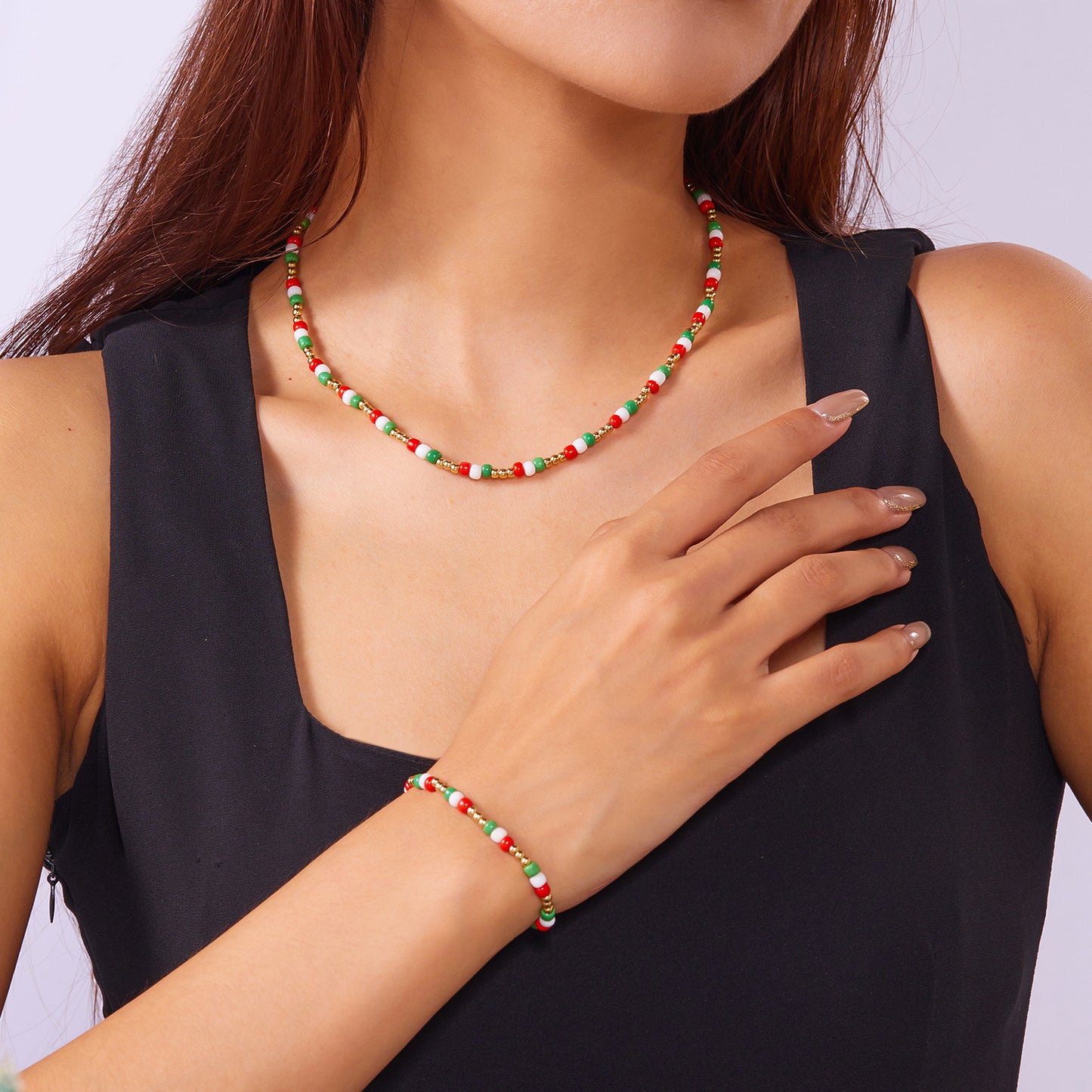 Collar geométrico bohemio de cuentas para mujer con abalorios de resina y detalles artesanales, collar de cadena con medallón navideño de colores