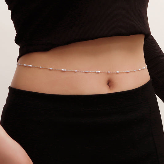 Catena sottile regolabile da donna stile hip hop casual con mini perle finte