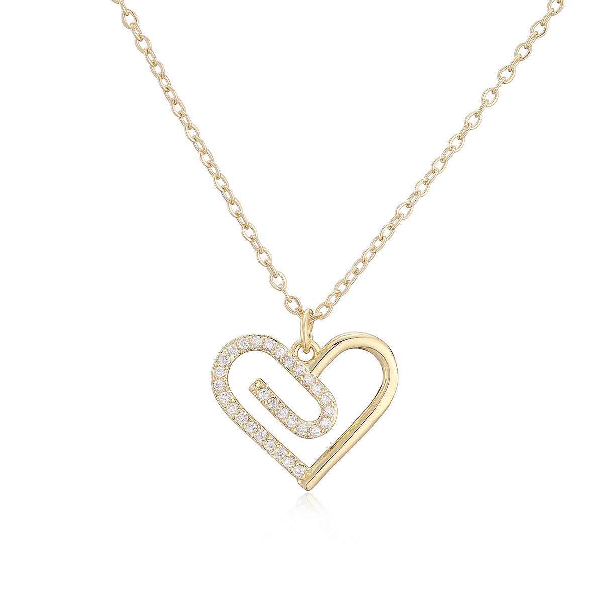 Minimalist Elegant Gold Plated Brass Heart Cubic Zirconia Pendant Necklace for Women