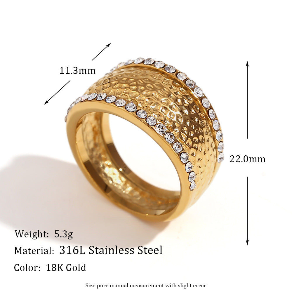 Anello da donna in acciaio inossidabile placcato oro 18 carati, stile vintage geometrico con strass bianchi