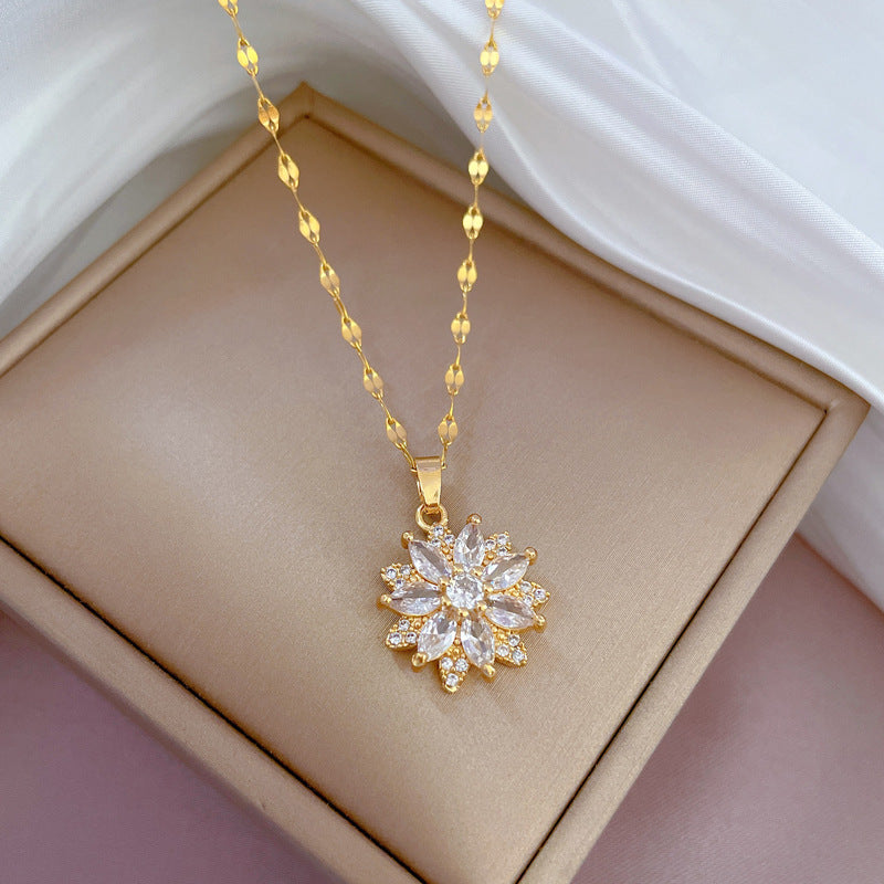 Collana Girocollo Lusso Esotico Fiore Geometrico Strass in Acciaio al Titanio
