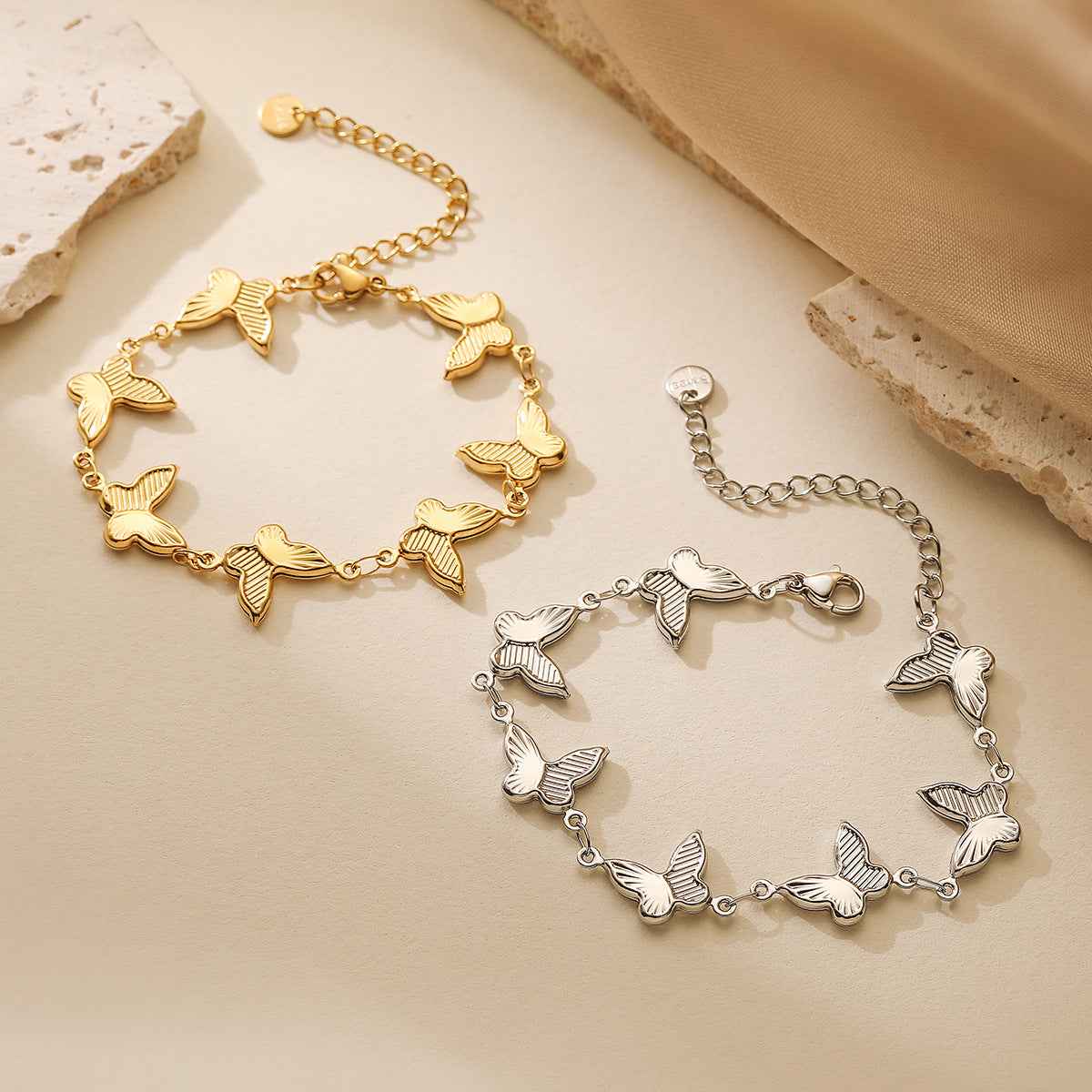 Sweet 18K Gold Plated Stainless Steel Butterfly Bracelet for Women