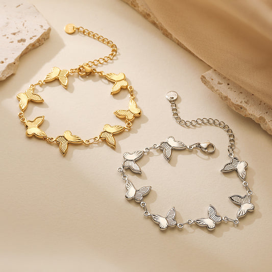 Sweet 18K Gold Plated Stainless Steel Butterfly Bracelet for Women