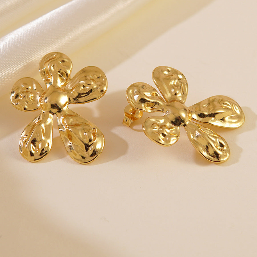 Elegant Floral Geometric Stainless Steel Earrings for Women