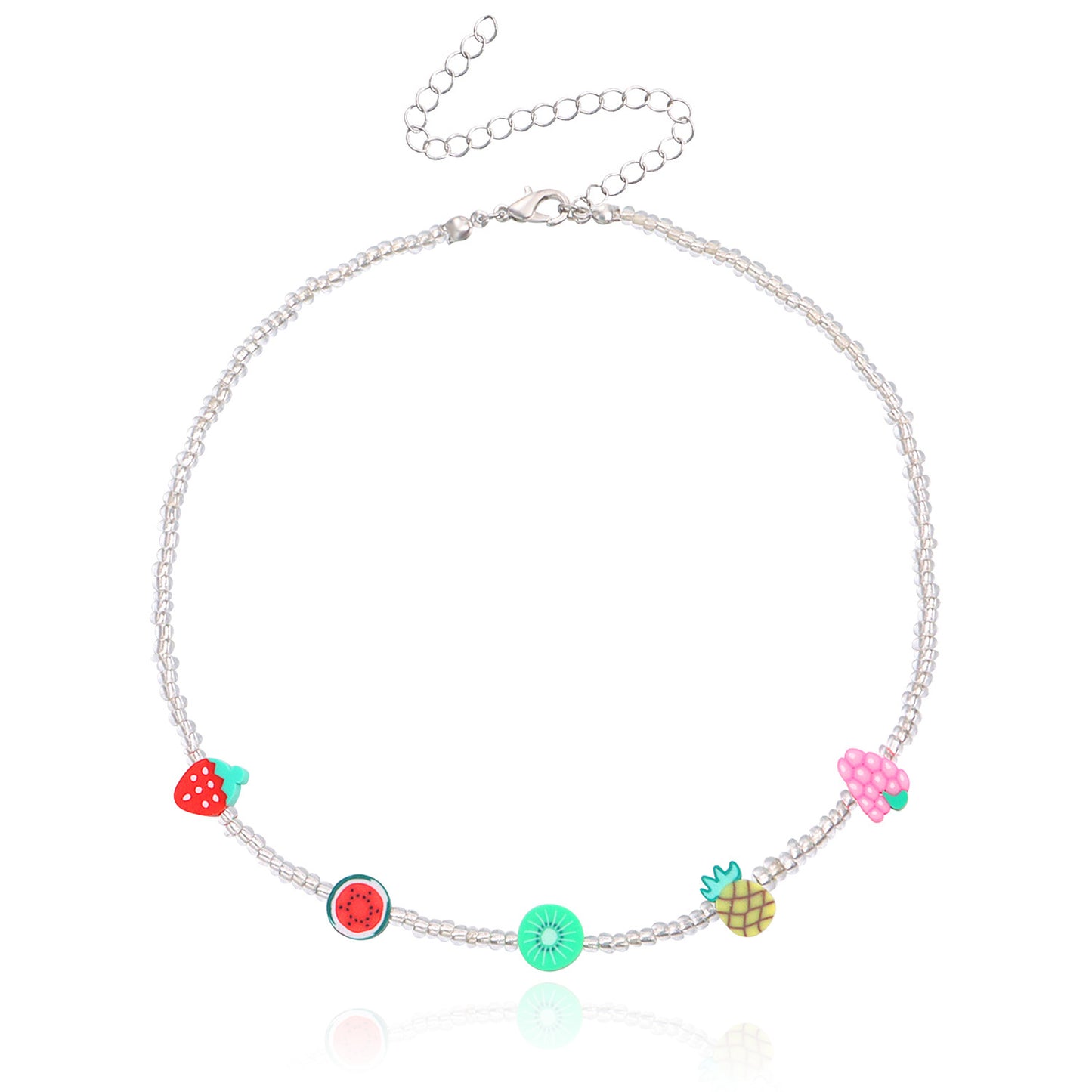 Colorful Fruit-Shaped Beaded Necklace for Women with Lemon and Watermelon Motifs, Fashionable and Cute Pendant Jewelry