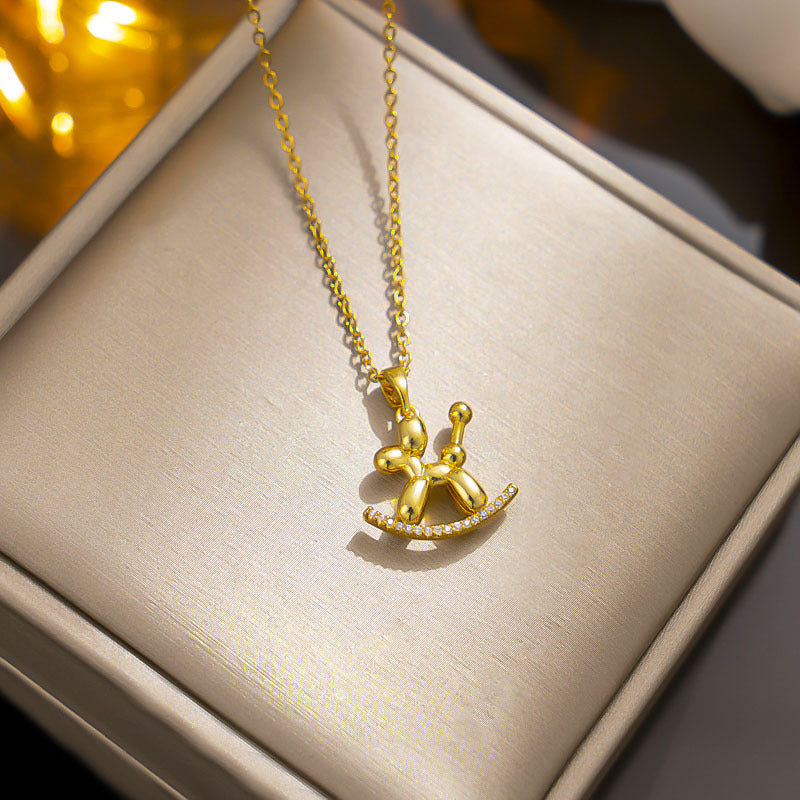 Minimalist Balloon Dog Pendant Necklace in Titanium Steel with Plated Finish for Women