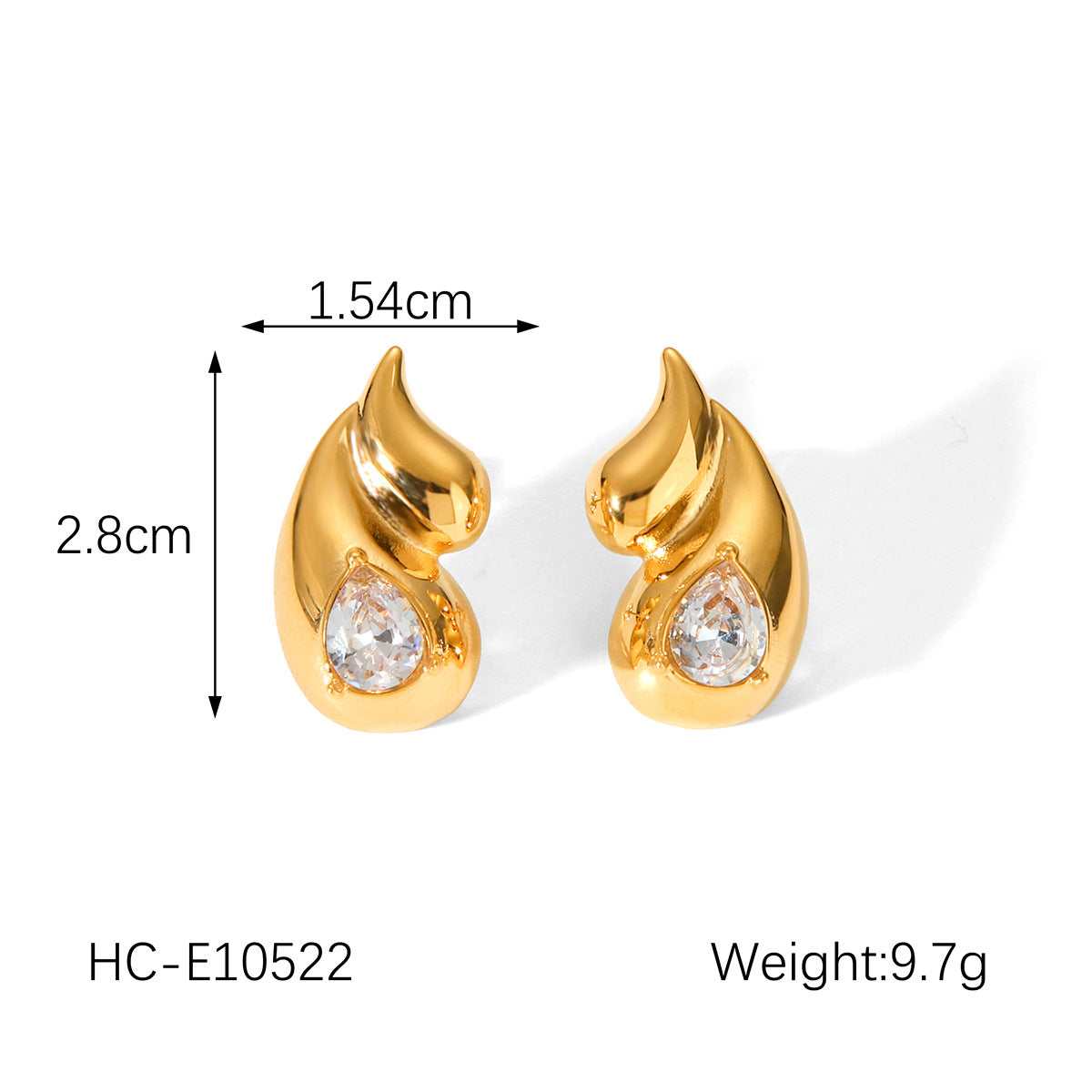 Minimalist Double Teardrop Stainless Steel Earrings for Women with Plated Finish and Rhinestone Inlay